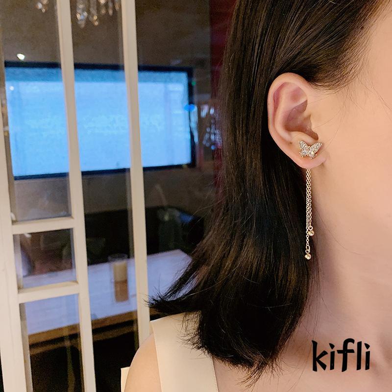 Anting Stud Rumbai Panjang Desain Kupu-Kupu Untuk Musim Panas