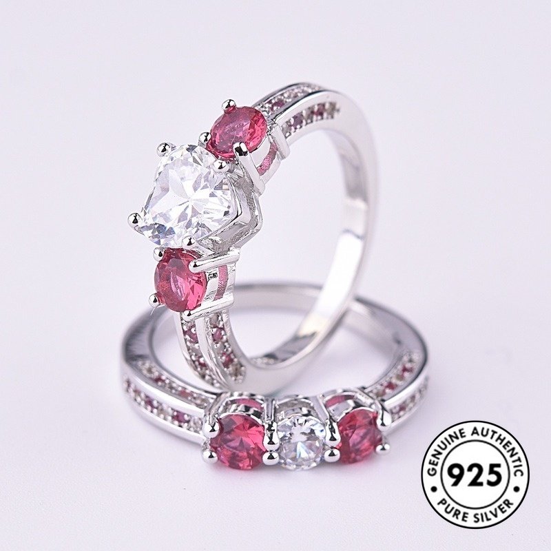 Cincin Sterling Silver 925 Dengan Ruby Bentuk Hati Untuk Wanita