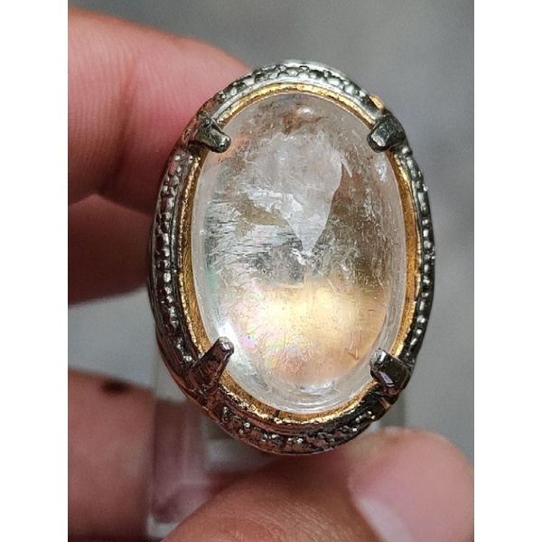 cincin natural kecubung putih serat es penampakan pelangi