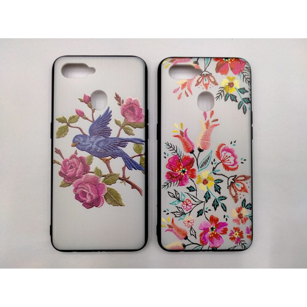 Case Bordir Flower Oppo A5S A7 A12 A11k A15 A15S A37 NEO 9 Motif Timbul 3D Bunga