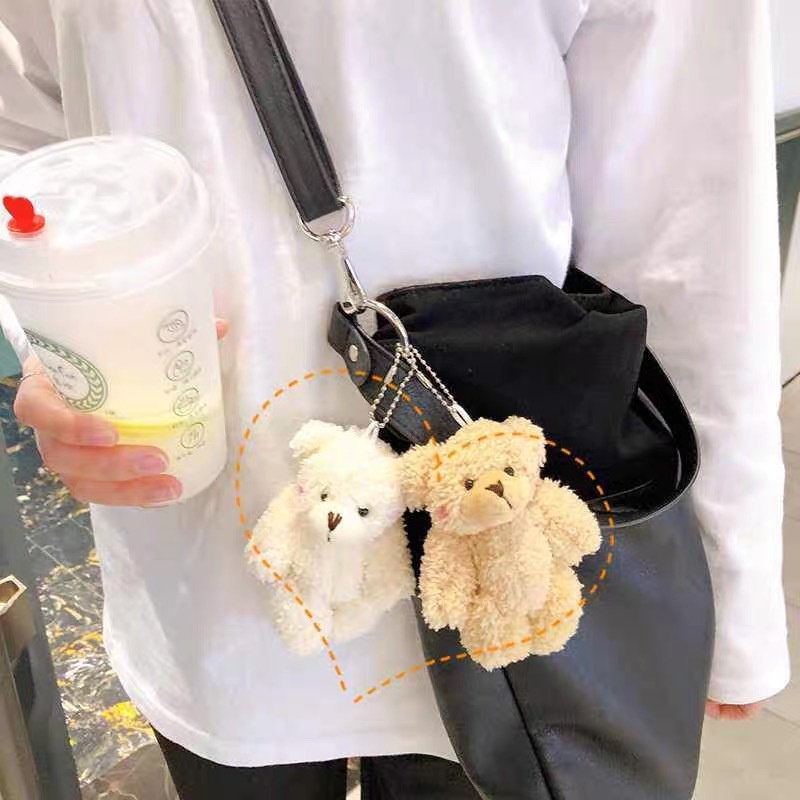 Boneka Beruang Kecil Gantungan Kunci Keychain Teddy Bear Gimbal Plush Keyring Korean Style