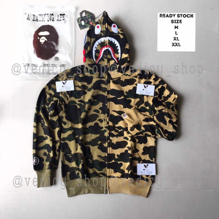 HOODIE BAPE SHARK DUAL CAMO YELLOW GREEN SUPER MIR FASHION DISTRO COWOK CEWEK GAYA TERBARU ABG U7D7
