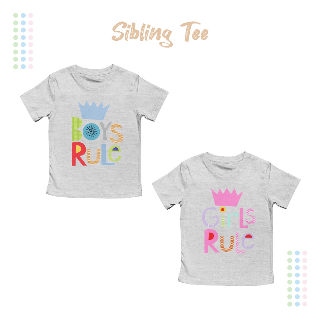 Kaos Couple Anak 1-12 Tahun Laki Laki Perempuan Unisex Sibling Tee Series Boys &amp; Girls Rule