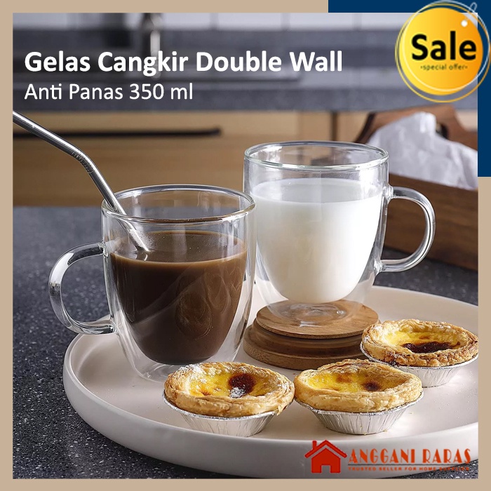 Cangkir Gelas Double Wall Anti Panas Gelas Double Layer 350 ml