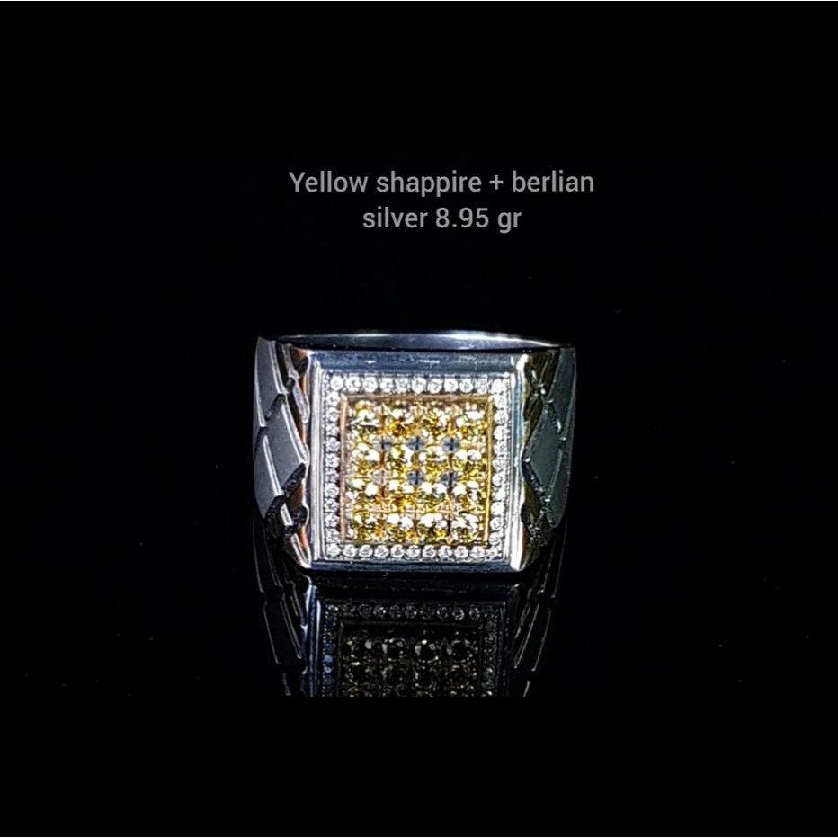 Cincin berlian + yellow safir bahan silver kode 1072