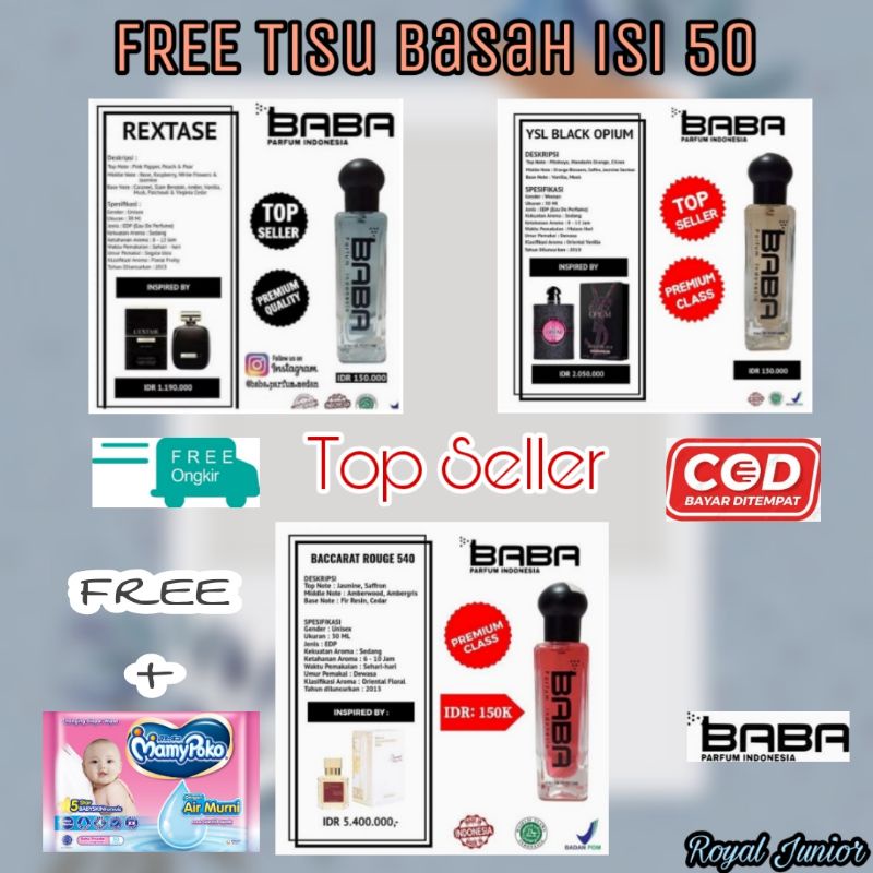 TOP SELLER BABA PARFUM EAU DE ORIGINAL + Free Tisu Basah isi 50