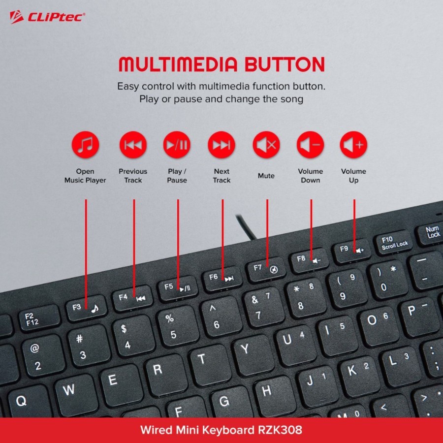 Keyboard Mini Multimedia Wired CLIPtec RZK308 USB - CLIPTEC RZK 308