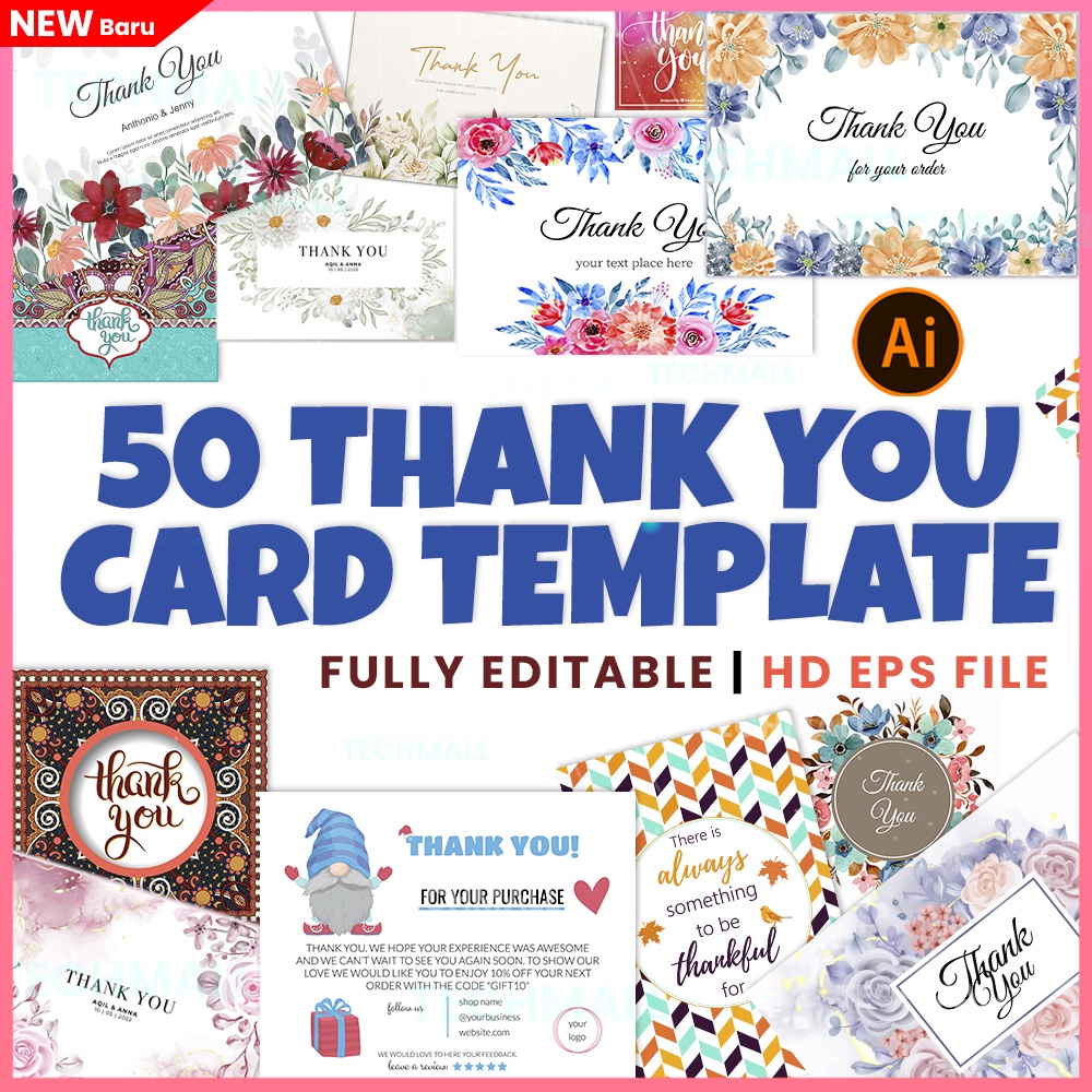 

NS 50 Thank You Card Design Template Collection | EPS | Illustrator File