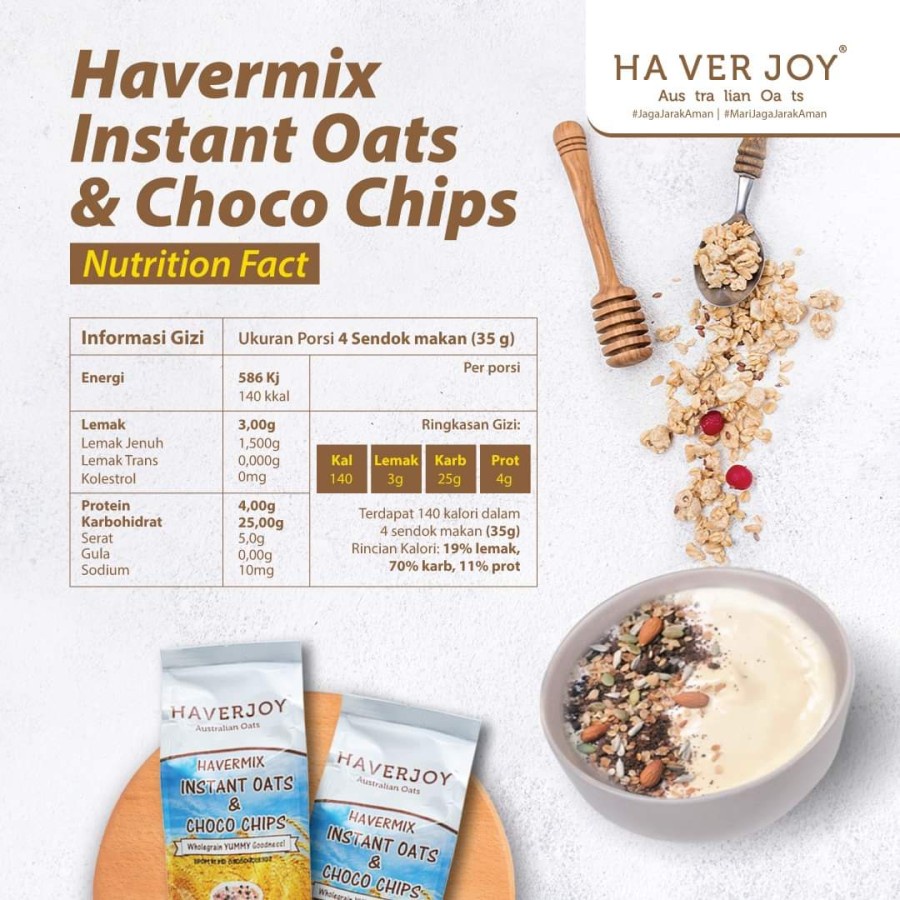 Haverjoy Havermix Instan Instant Rolled Quick Cooking Chocochip Choco Chips Oats Oat Oatmeal 500Gr 500 Gr