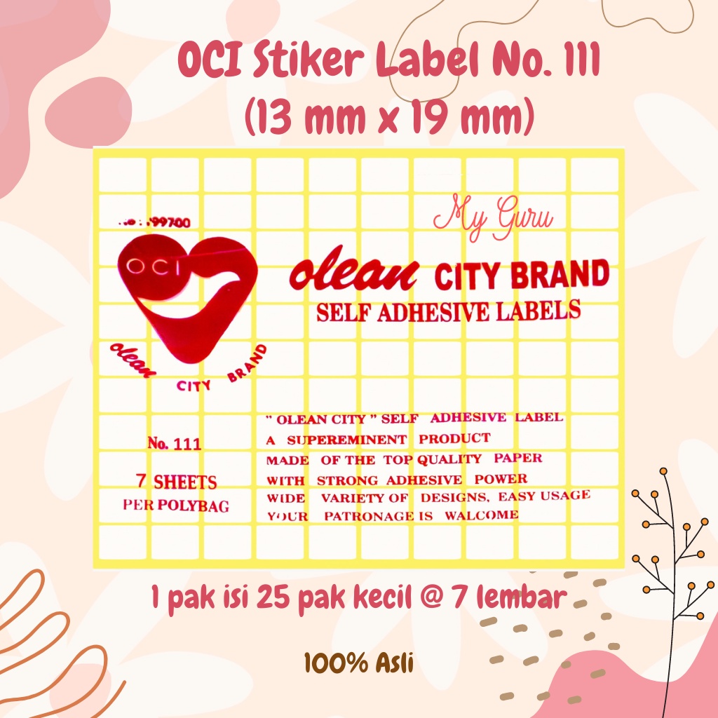 

[PAK KECIL] OCI STIKER LABEL PUTIH POLOS NO. 111 / 112 / 114 / 123 (7 LEMBAR)