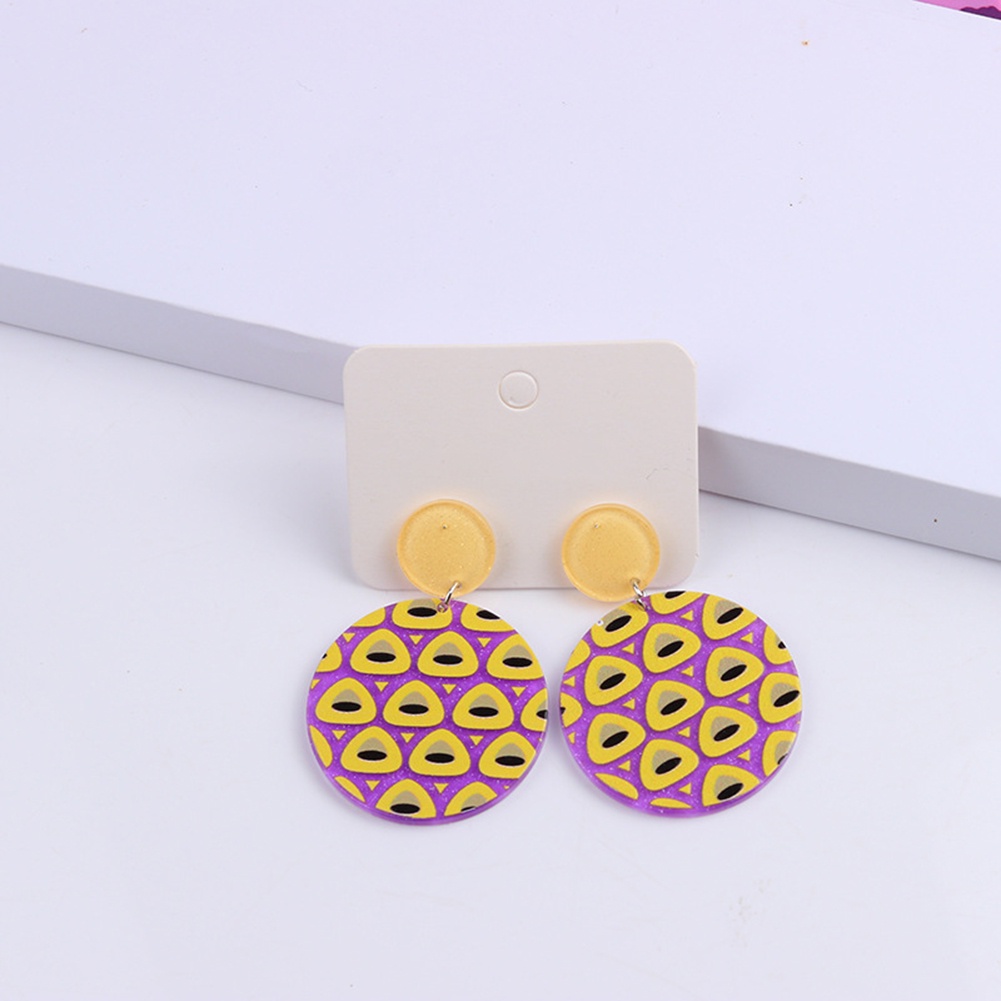 Anting Tusuk Gantung Bahan Akrilik Desain Emboss Geometri Warna Kontras Untuk Wanita