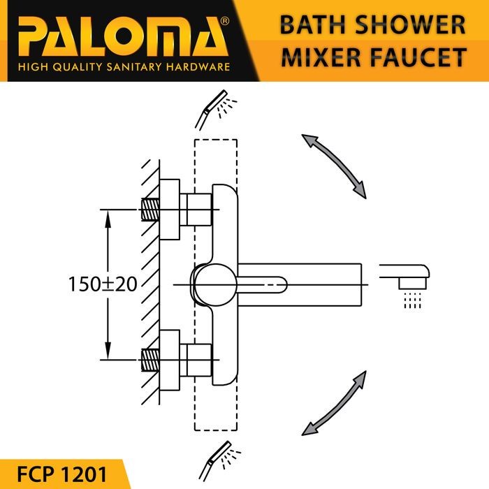 PALOMA FCP 1201 Keran Mixer Bathtub Shower Mandi Panas Dingin Kran Air