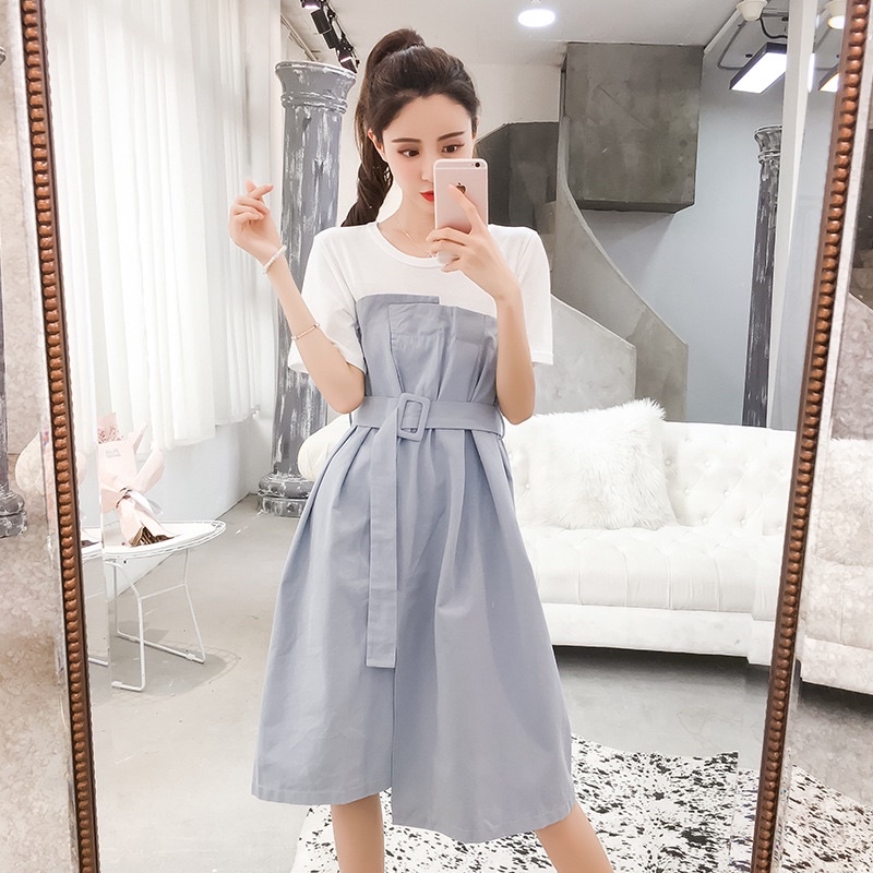 Dress wanita bahan katun linen import - Midi dress simple motif garis korean style terbaru