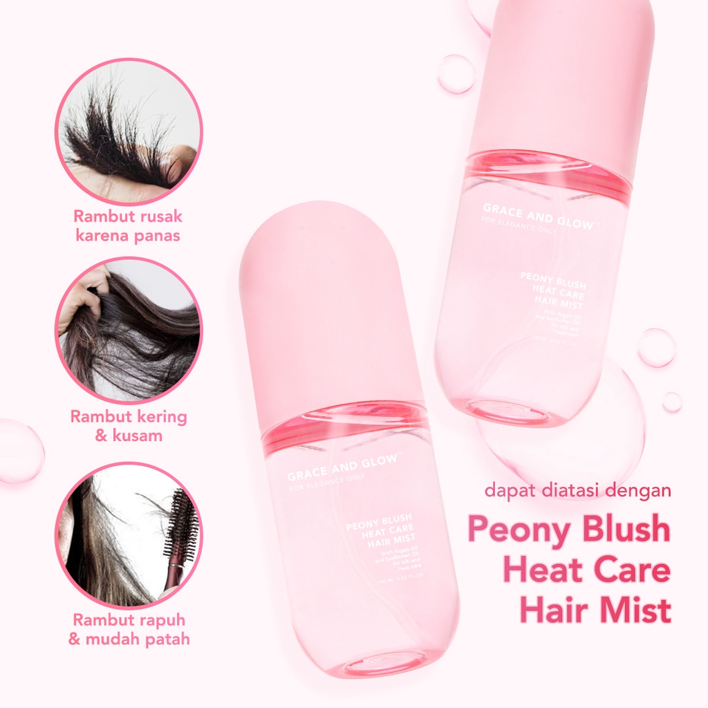 Grace and Glow Peony Blush Hair Mist 100 ml -  Parfum Rambut Spray untuk Melindungi Rambut dari Sinar UV with Argan Oil + Sunflower Oil【BPOM】