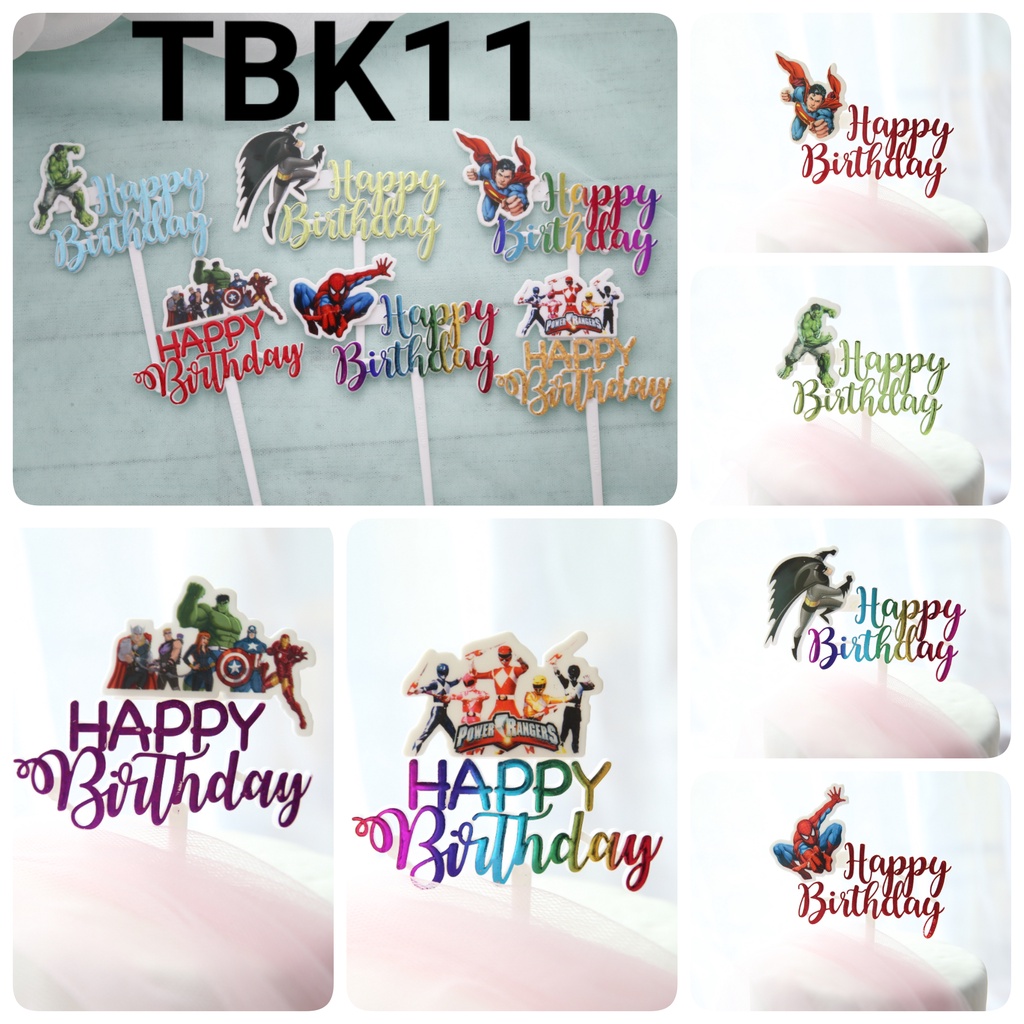 TBK11 Cake topper kue happy birthday avenger spiderman batman hulk (TULISAN) papaya balon
