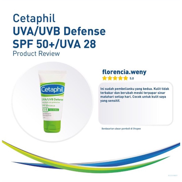 Cetaphil UVA/UVB Defense SPF 50 50ml Sunscreen Sunblock untuk Perawatan Wajah