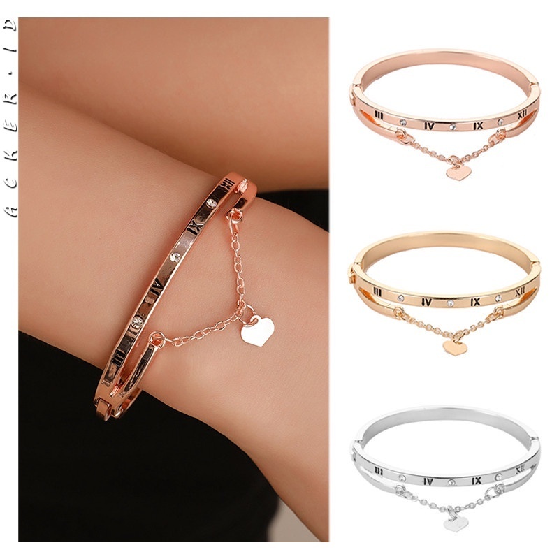 [ACKER] Fashion Angka Romawi Terukir Dengan Gelang Rantai Untuk Wanita