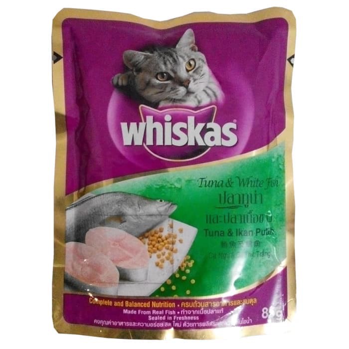 MAKANAN KUCING WHISKAS POUCH TUNA &amp; WHITE FISH 85GR