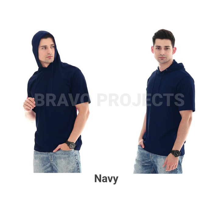 Kaos Polos Hoodie Lengan Pendek by Bravo Project - Putih- M
