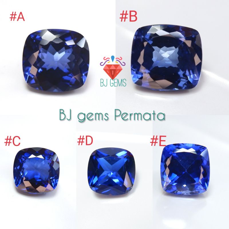 Permata Blue Safir Cushion Square Color Corundum Synthetic 9 mohs