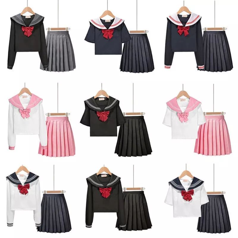 Rok Sailor JK Hitam Putih Merah Muda Rok Seragam Sekolah Seragam Sekolah Jepang Baju Pelajar Cosplay