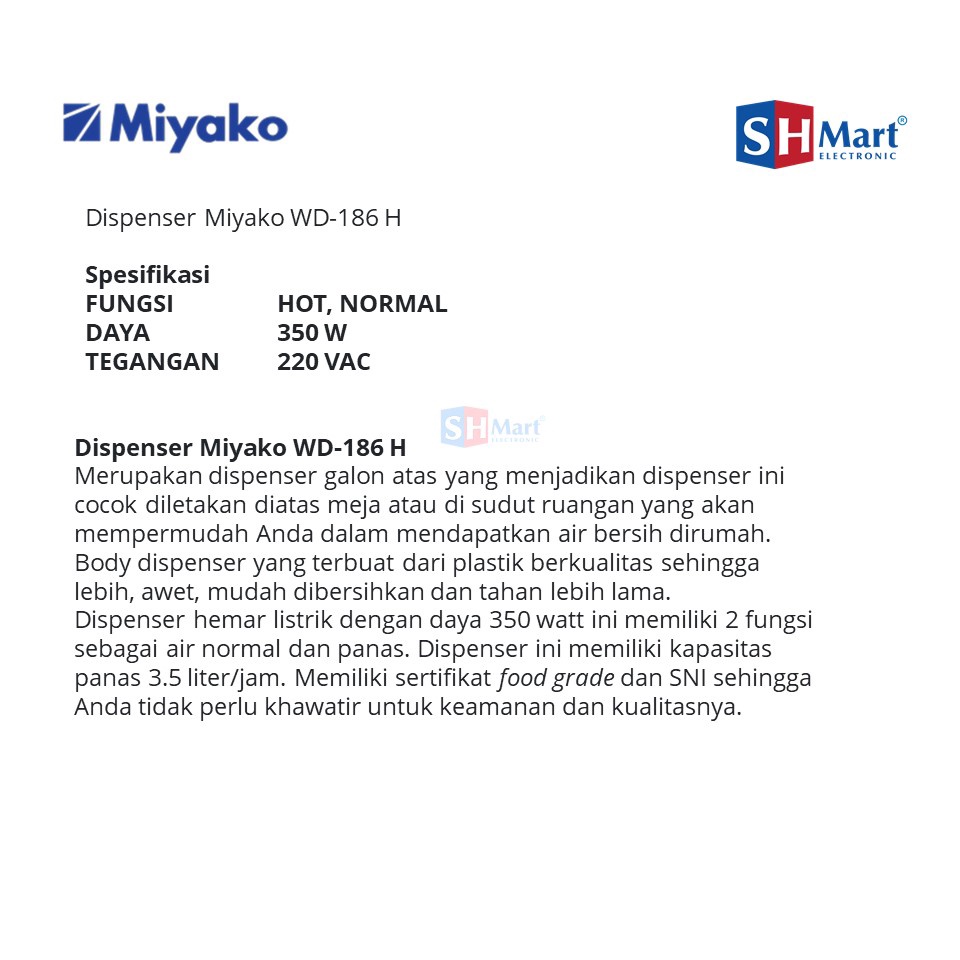 WATER DISPENSER MIYAKO WD-186H / WD186H / WD186 DISPENSER MEJA (MEDAN)