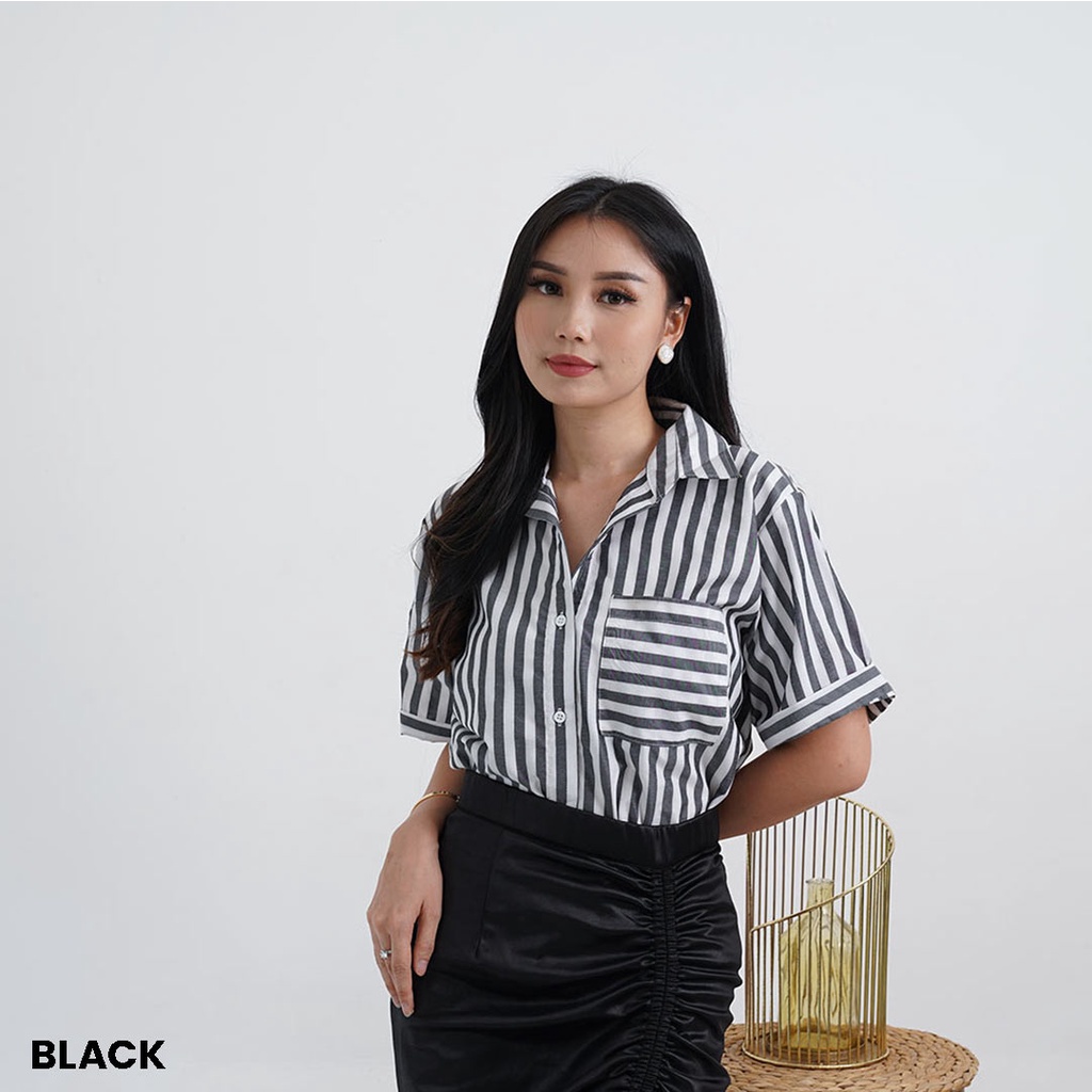 Kemeja Salur INAKO Oversized Top Atasan Blouse Wanita