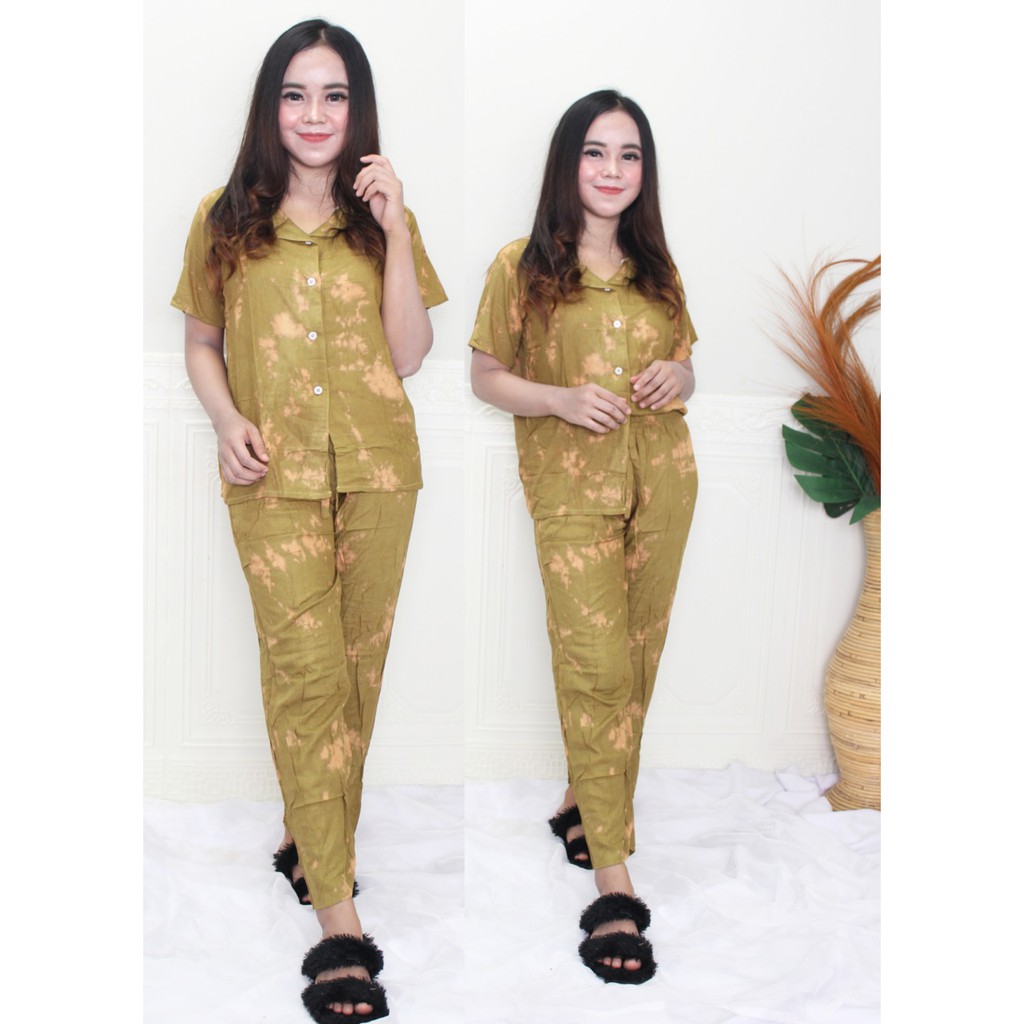 Piyama Baju Tidur Setelan Kemeja Nayla Lengan Pendek Tie-dye Tiedie Tiedye Tei dye die-2