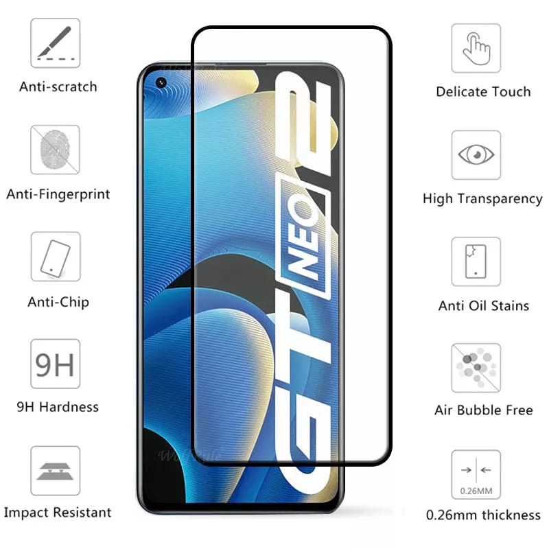 Promo Tempered Glass REALME  GT Neo2 Anti Gores Layar Full Cover List Hitam 9D screen protector