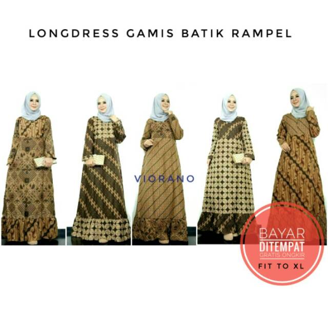 Longdress Batik Wanita Muslimah Model Rempel Katun / Gamis Batik Muslimah Fit XL Resleting Depan