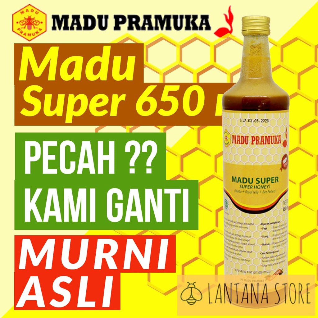 

MADU SUPER ( MADU + BEE POLLEN + ROYAL JELLY ) PRAMUKA 650ML 650 ML MADU MURNI ASLI RAW HONEY