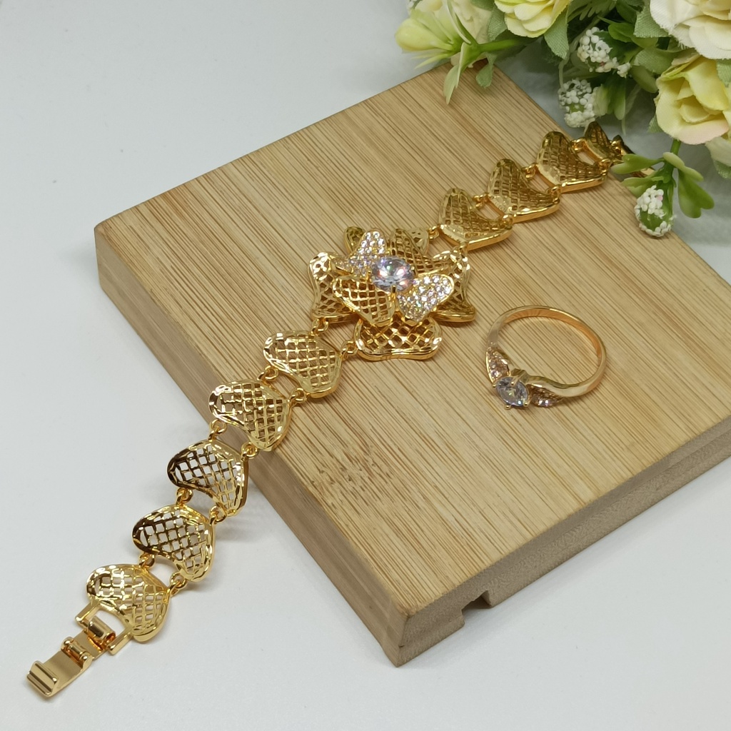 Xuping Set Gelang tangan cincin tembaga  Bracelet perhiasan lapis Emas 24k