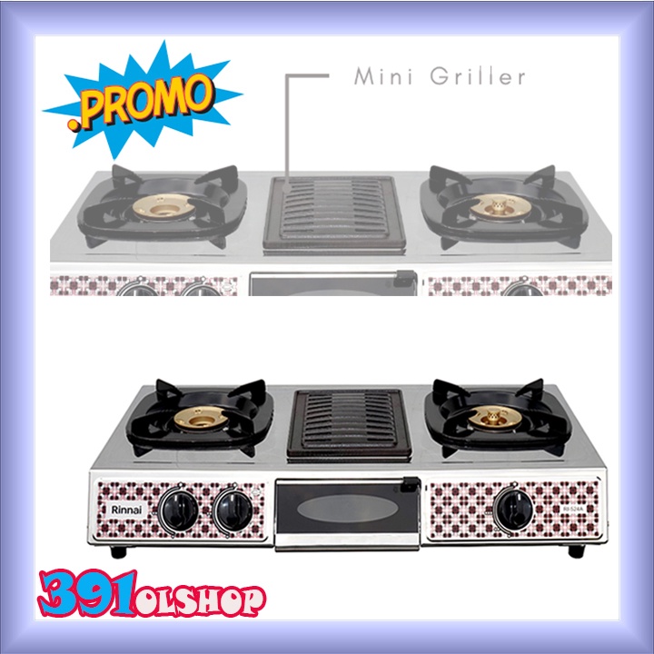Rinnai RI 524 A Kompor Gas 3 Tungku dengan Grill Panggangan ( 2 Tungku 1 Grill )