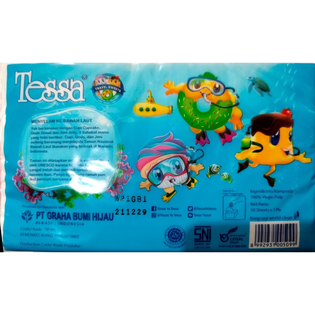 TESSA TRAVEL PACK FACIAL TISSUE 50 SHEETS 3 PLY