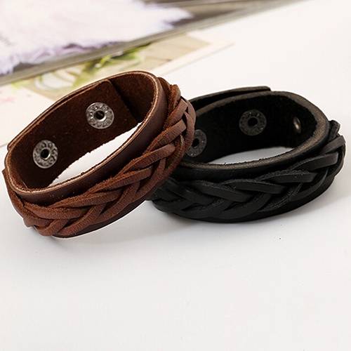 Hu Hu Hu Hu Hu Alat Bantu Pasang Kacamata♡ Gelang Bangle Cuff Bahan Kulit Rajut Gaya Punk Klasik Untuk Pria