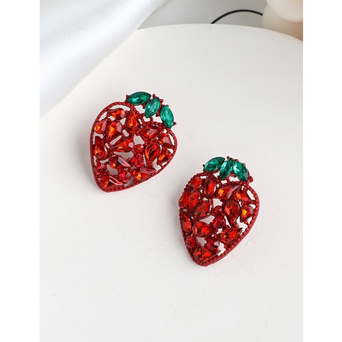 LRC Anting Tusuk Fashion Red Alloy Diamond Earrings K48100