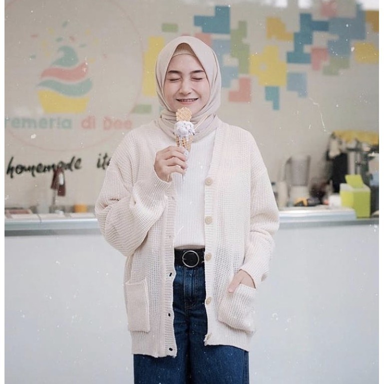 MERISSA Gardigan Cardigan Rajut Tebal Wanita Panjang Jumbo Oversize - Kardigan Cardingan Korea Polos-8