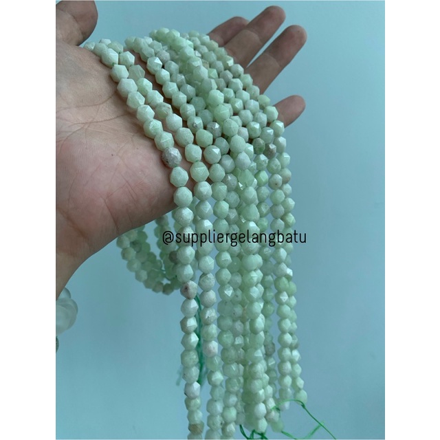 batu faceted hexagon 8mm soft white pale green agate agatis berserat