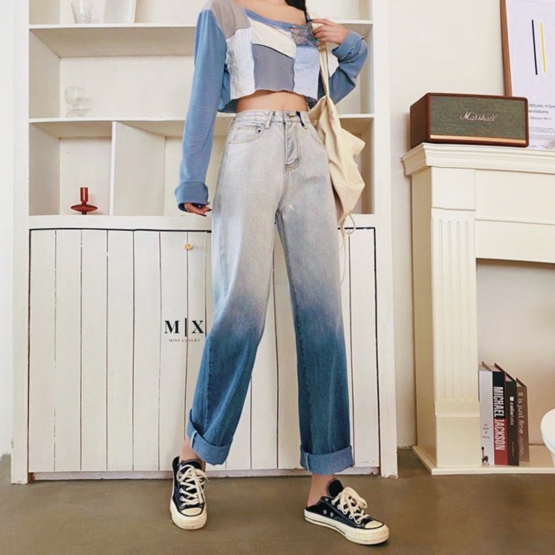 JEANS OMBRE HIGHWAIST IMPORT CELANA PANTS WANITA CEWEK CULLOTE HW BAGGY DENIM MX861