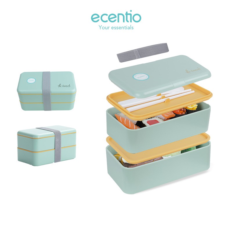 

Ecentio 2 layers style Lunch Box / double Lunch Box /Stackable with Bulkhead Bento Box NATURAL BPA