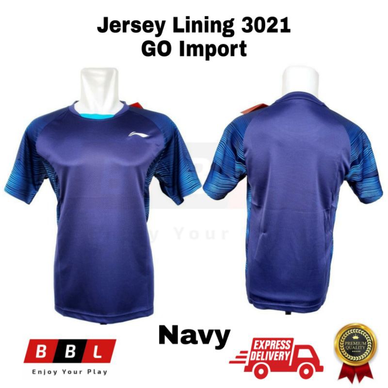 Kaos Badminton Lining 3021 Navy Grade Ori Import / kaos bulutangkis Lining GO Import /baju badminton