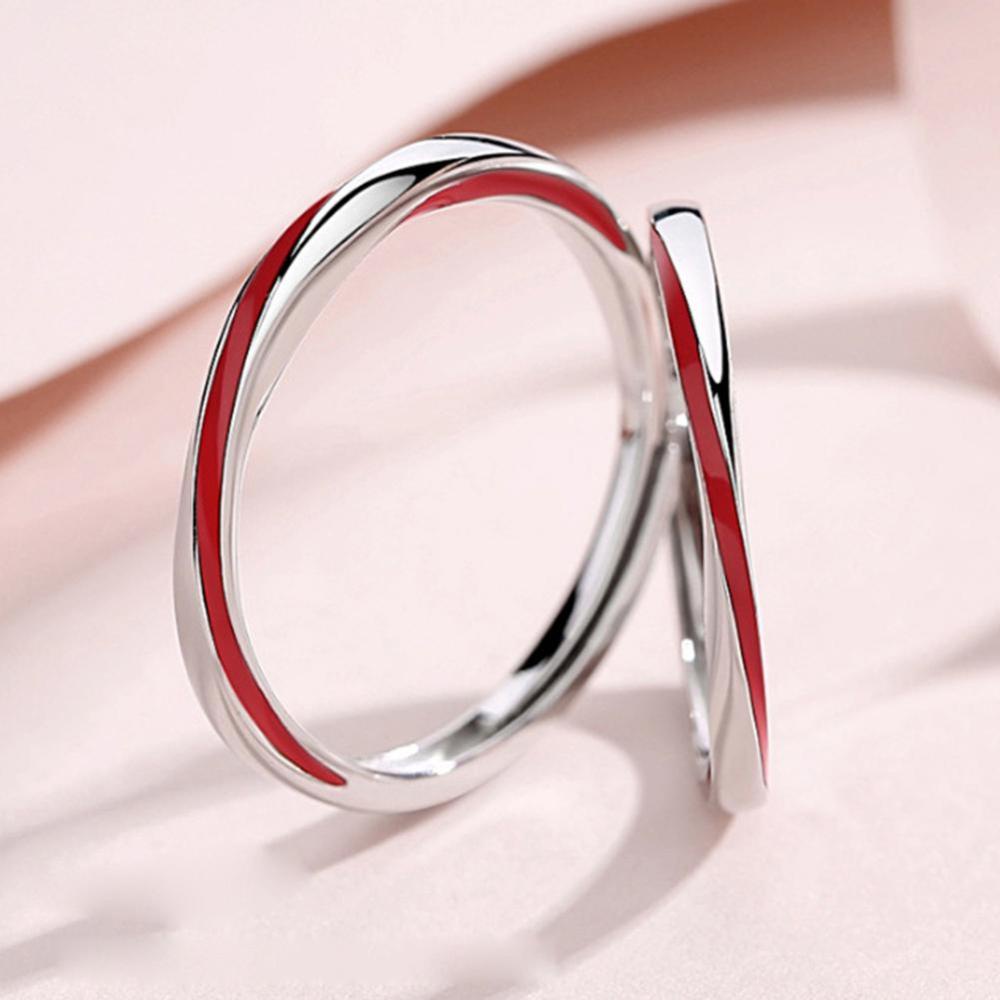Timekey Cincin Pasangan / Pria / Wanita Desain Strip Mobius Merah Adjustable Untuk Hadiah Valentine A1K6