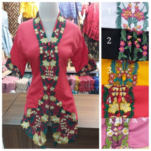 Kebaya bordir warna lengan pendek