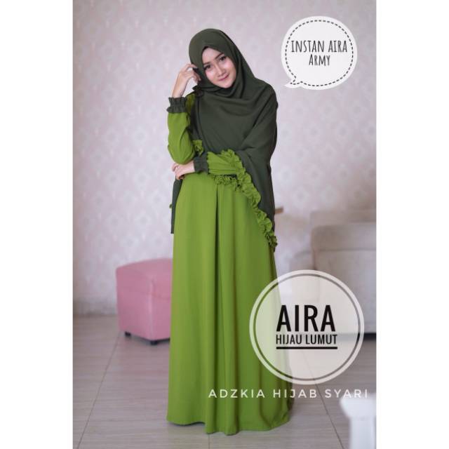 Gamis aira hijau lumut by adzkia hijab
