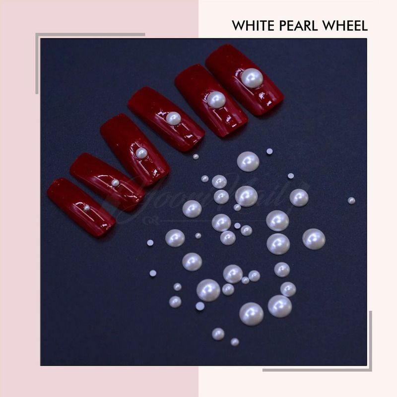 White pearl wheel mutiara putih rhinestones nail art hiasan kuku half pearl