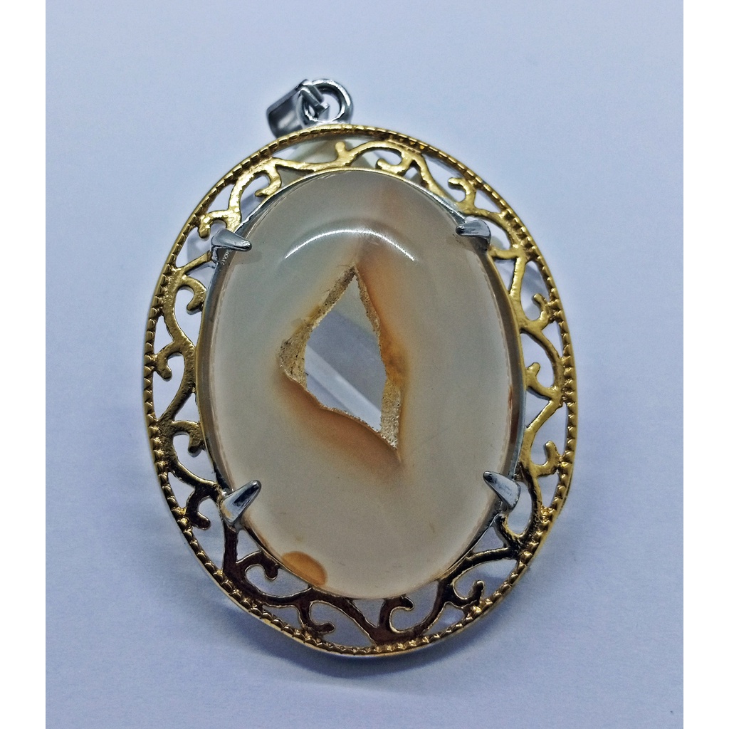 Liontin Batu Akik Combong Putih Lubang Mantab Mantab