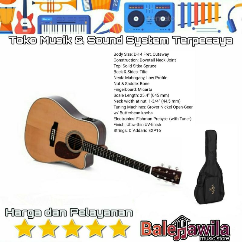 Gitar Sigma DTC-28HE Gitar Akustik Elektrik Sigma DTC 28HE