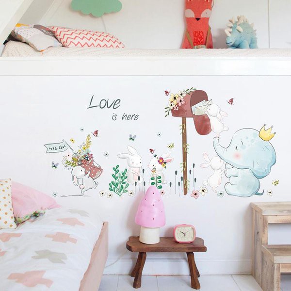 AURA - Wall Sticker Dinding Kamar Anak - Stiker Dinding - Dekorasi Dinding - Sticker Elephant Rabbit