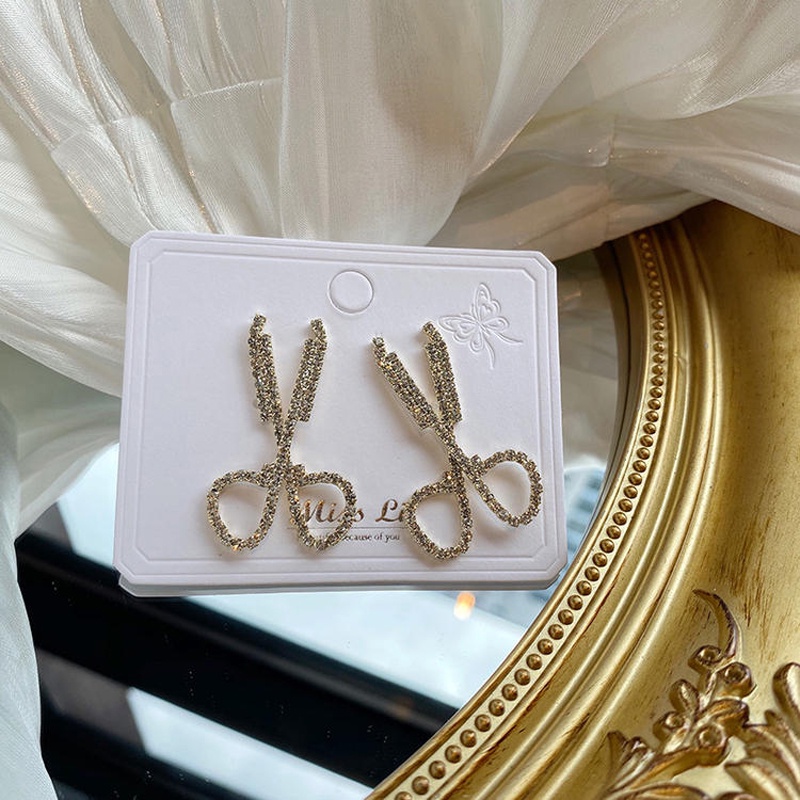 Anting Panjang Desain Gunting Bahan 925 Silver Zircon Gaya Korea