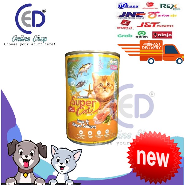 MAKANAN KUCING SUPER CAT KITTEN TUNA &amp; MINCED SALMON 400gr